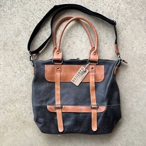 NWT BedStu Big Fork Bag in Black/Tan Rustic